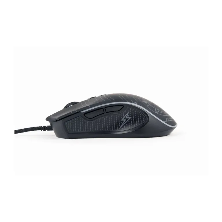 Gembird MUSG-RGB-01 3600 DPI must LED-taustvalgustusega paremakäeline mängurihiir, USB Type-A, 7 nuppu, ergonoomiline, kummist haardepinnad, 124×71×39 mm