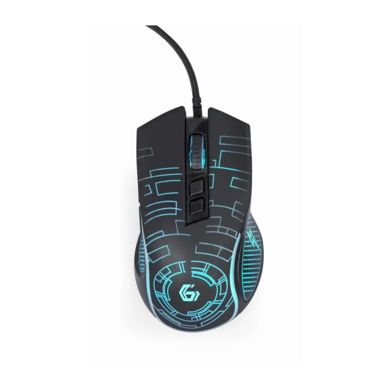 Gembird MUSG-RGB-01 3600 DPI must LED-taustvalgustusega paremakäeline mängurihiir, USB Type-A, 7 nuppu, ergonoomiline, kummist haardepinnad, 124×71×39 mm