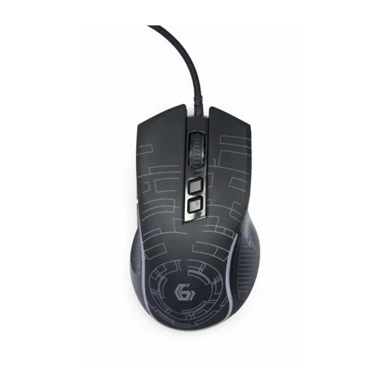 Gembird MUSG-RGB-01 3600 DPI must LED-taustvalgustusega paremakäeline mängurihiir, USB Type-A, 7 nuppu, ergonoomiline, kummist haardepinnad, 124×71×39 mm