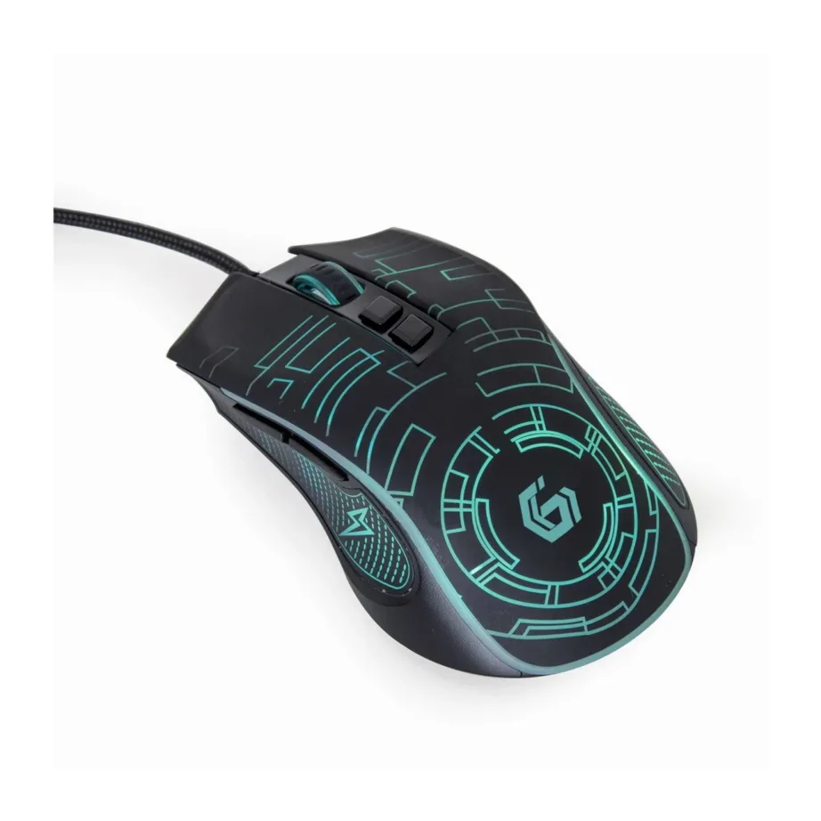 Gembird MUSG-RGB-01 3600 DPI must LED-taustvalgustusega paremakäeline mängurihiir, USB Type-A, 7 nuppu, ergonoomiline, kummist haardepinnad, 124×71×39 mm