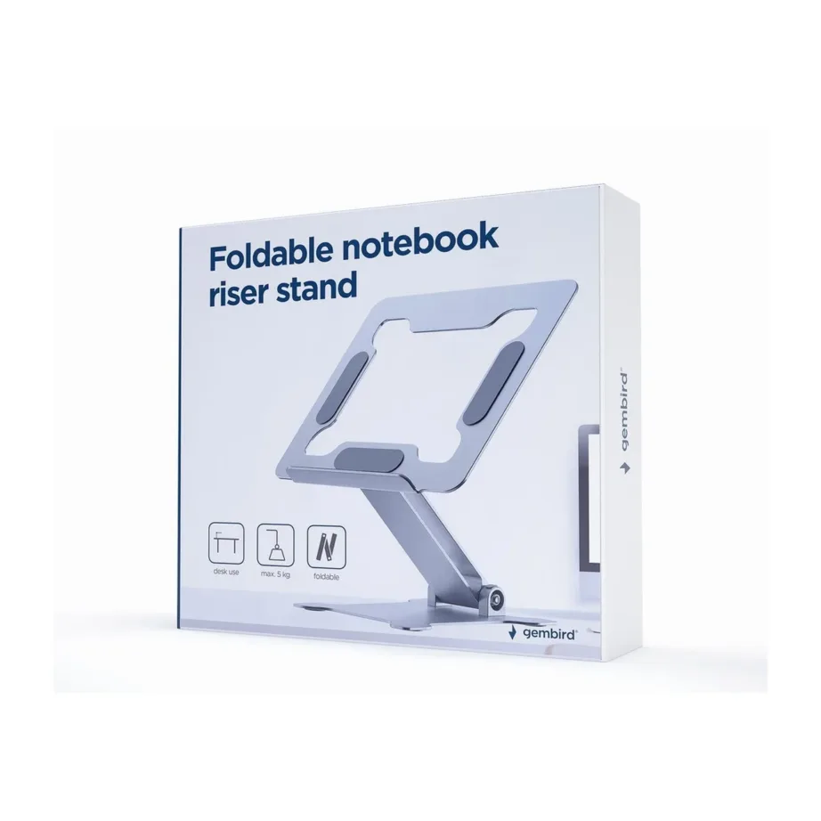 Gembird NBS-D1-03 hõbedane alumiiniumist kokkupandav ja reguleeritav sülearvutialus kuni 15,6″ (5 kg) – 14
