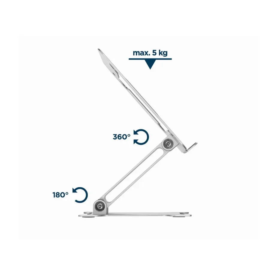 Gembird NBS-D1-03 hõbedane alumiiniumist kokkupandav ja reguleeritav sülearvutialus kuni 15,6″ (5 kg) – 31
