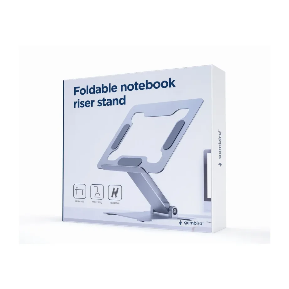 Gembird NBS-D1-03 hõbedane alumiiniumist kokkupandav ja reguleeritav sülearvutialus kuni 15,6″ (5 kg) – 42