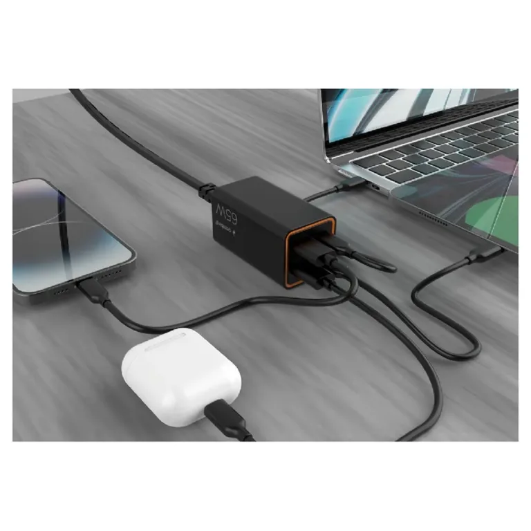 Gembird TA-UC-2A2C-PD65-01-BK 65 W must 4-pordiga USB-C/USB-A kiirlaadija 1,5 m kaabliga sülearvutile ja nutitelefonile