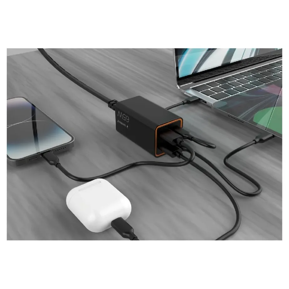 Gembird TA-UC-2A2C-PD65-01-BK 65 W must 4-pordiga USB-C/USB-A kiirlaadija 1,5 m kaabliga sülearvutile ja nutitelefonile - 5