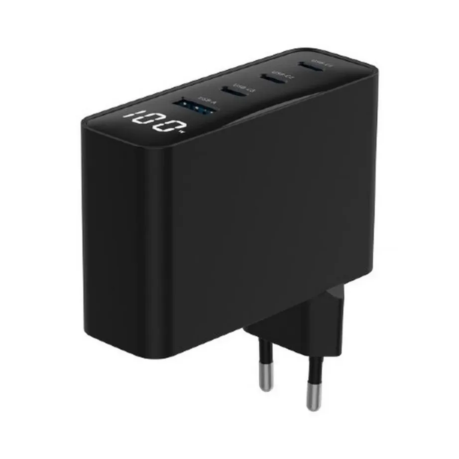Gembird TA-UC-PDQC100LCD-01-BK 100W must kiirlaadija, 3x USB-C ja USB-A, Power Delivery, Quick Charge 3.0, sülearvutile ja nutitelefonile, 4 seadmele, LED-indikaatoriga, AC – 3