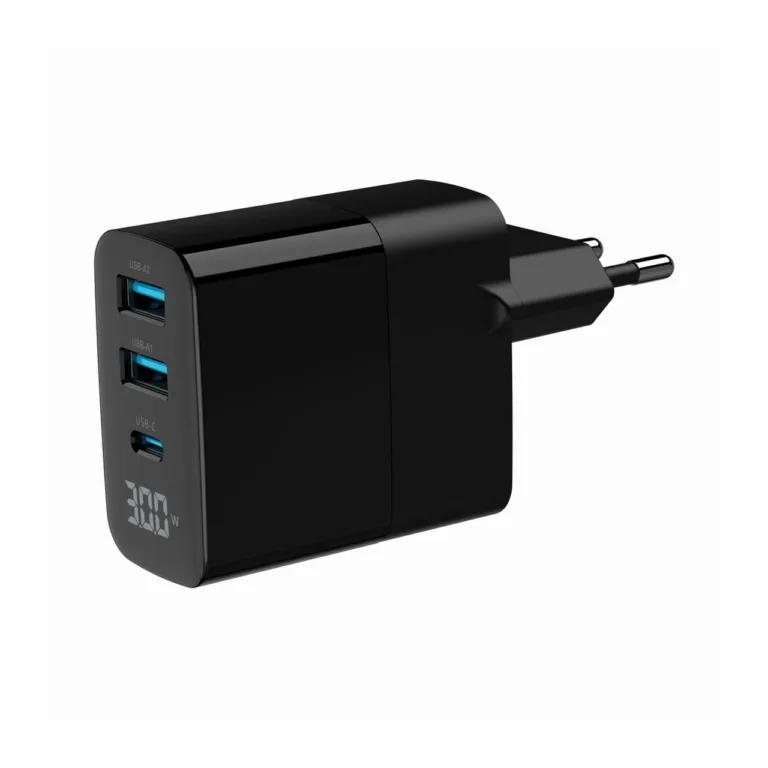 Gembird TA-UC-PDQC30LCD-BK-02 30W universaalne must GaN USB-C/2xUSB-A kiirlaadija LCD-ekraaniga