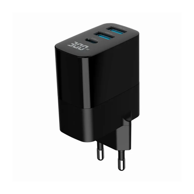 Gembird TA-UC-PDQC30LCD-BK-02 30W universaalne must GaN USB-C/2xUSB-A kiirlaadija LCD-ekraaniga
