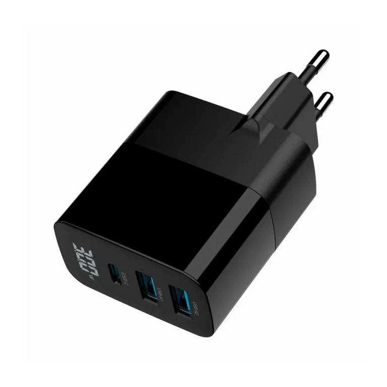 Gembird TA-UC-PDQC30LCD-BK-02 30W universaalne must GaN USB-C/2xUSB-A kiirlaadija LCD-ekraaniga