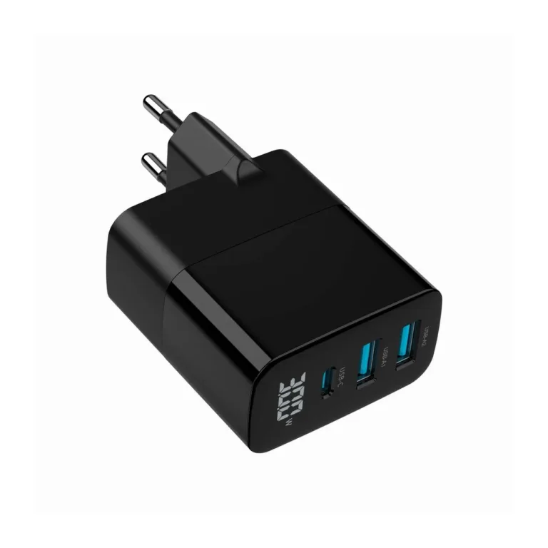 Gembird TA-UC-PDQC30LCD-BK-02 30W universaalne must GaN USB-C/2xUSB-A kiirlaadija LCD-ekraaniga