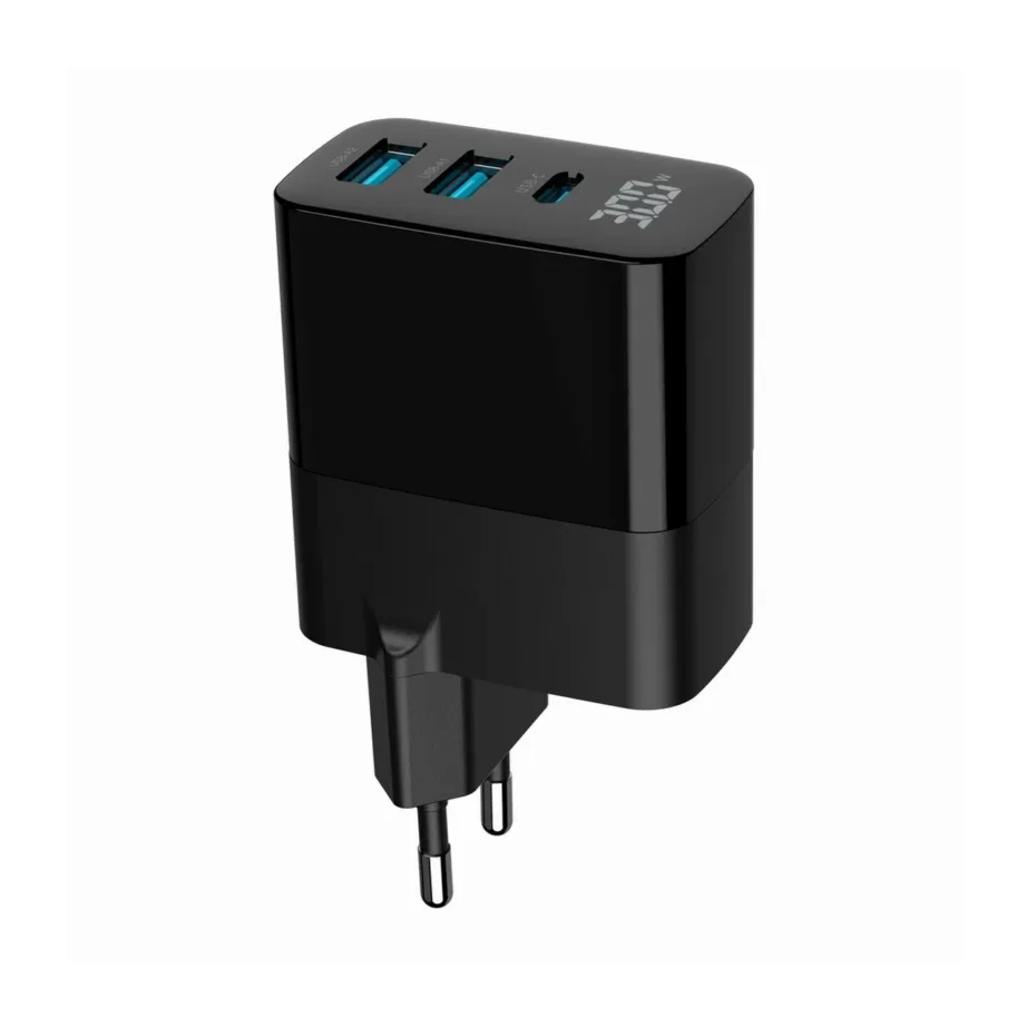 Gembird TA-UC-PDQC30LCD-BK-02 30W universaalne must GaN USB-C/2xUSB-A kiirlaadija LCD-ekraaniga – 10