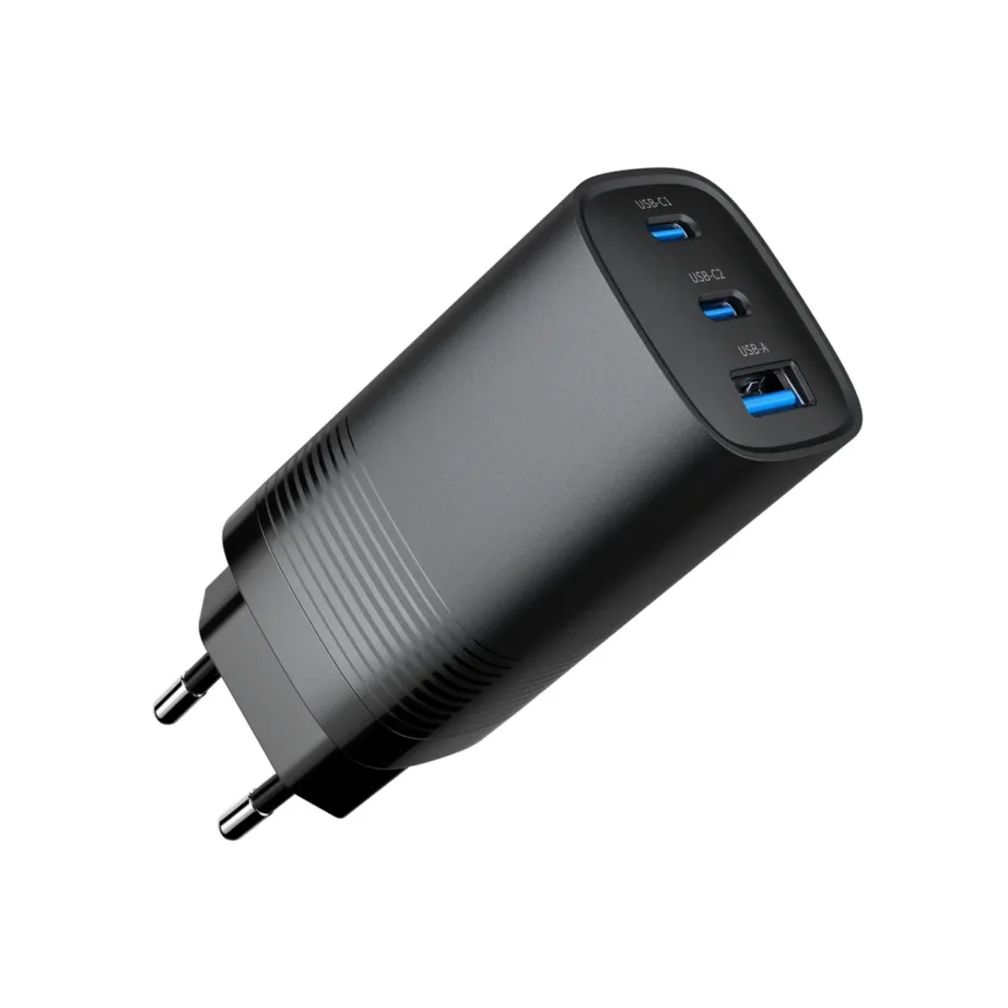 Gembird TA-UC-PDQC65-01-BK 65 W must 3-pordiline USB-C/USB-A kiirlaadija (EU), universaalne seadmetele – 3