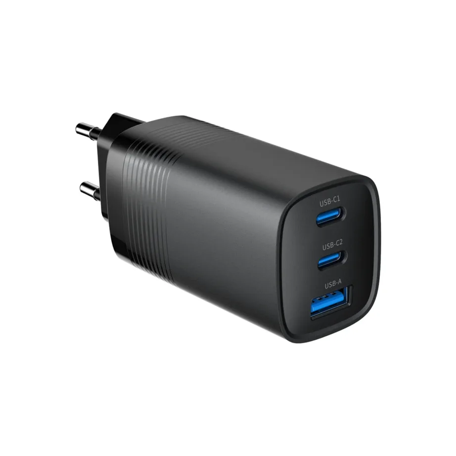 Gembird TA-UC-PDQC65-01-BK 65 W must 3-pordiline USB-C/USB-A kiirlaadija (EU), universaalne seadmetele