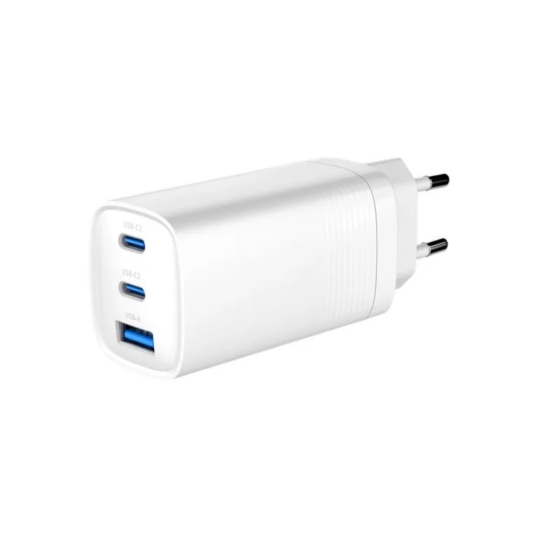 Gembird TA-UC-PDQC65-01-W 65 W valge GaN USB-C/USB-A 3-pordiline kiirlaadija nutiseadmetele