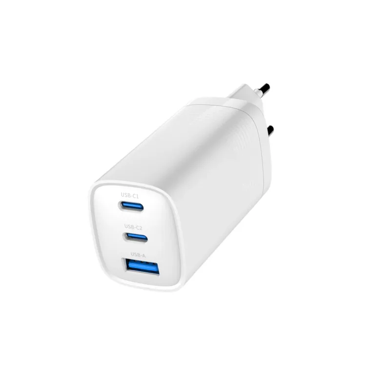 Gembird TA-UC-PDQC65-01-W 65 W valge GaN USB-C/USB-A 3-pordiline kiirlaadija nutiseadmetele