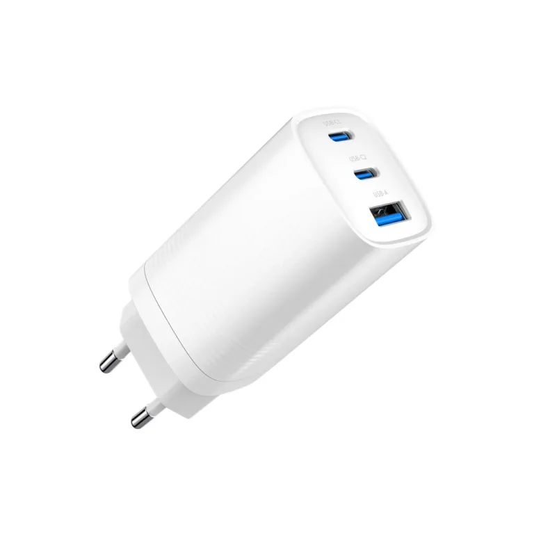 Gembird TA-UC-PDQC65-01-W 65 W valge GaN USB-C/USB-A 3-pordiline kiirlaadija nutiseadmetele
