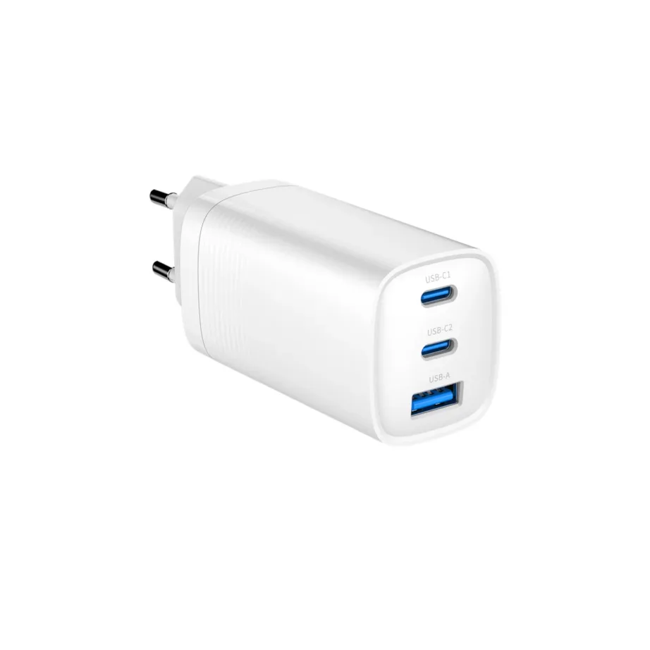 Gembird TA-UC-PDQC65-01-W 65 W valge GaN USB-C/USB-A 3-pordiline kiirlaadija nutiseadmetele