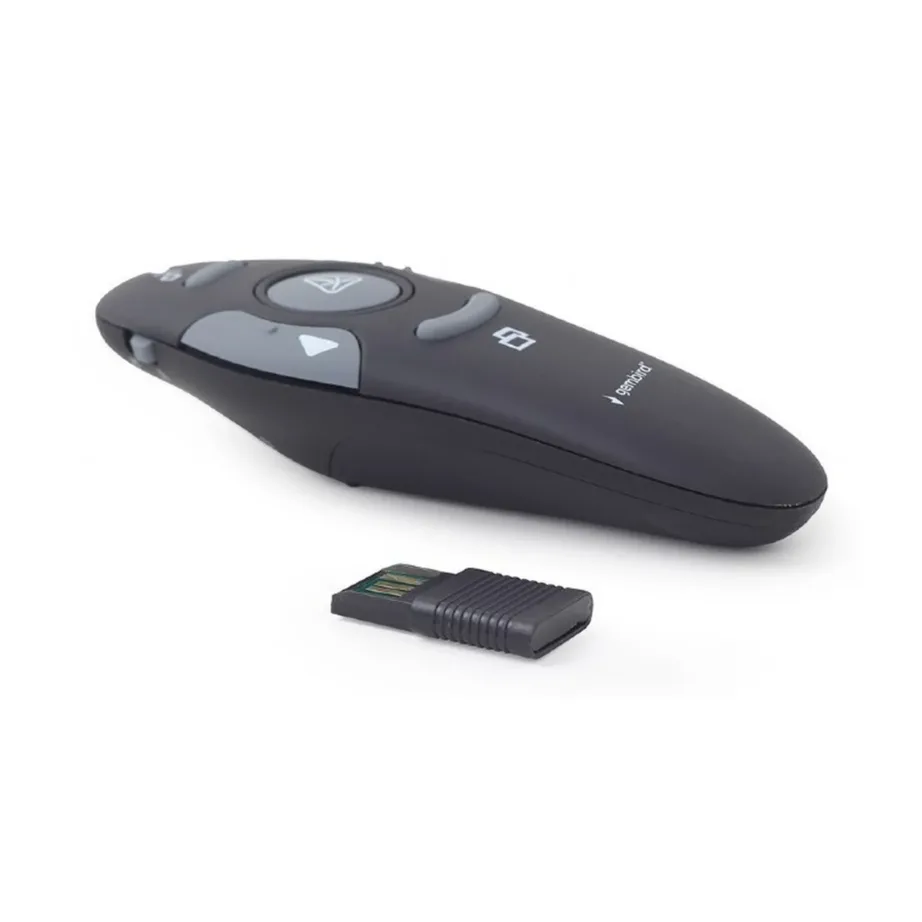 Gembird WP-L-11 must IR juhtmevaba kaugjuhtimispult projektsiooniekraanile, USB-vastuvõtjaga, 2,4 GHz, kuni 10 m ulatus, 105x38x25 mm, 1xAAA patareiga – 3