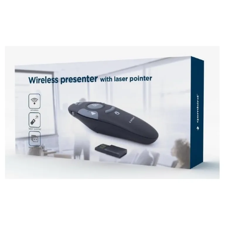 Gembird WP-L-11 must IR juhtmevaba kaugjuhtimispult projektsiooniekraanile, USB-vastuvõtjaga, 2,4 GHz, kuni 10 m ulatus, 105x38x25 mm, 1xAAA patareiga