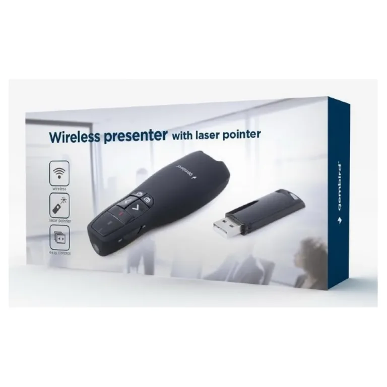 Gembird WP-L-12 IR juhtmevaba kaugjuhtimispult projektoriekraanile, USB-vastuvõtjaga, must, 105x38x25 mm