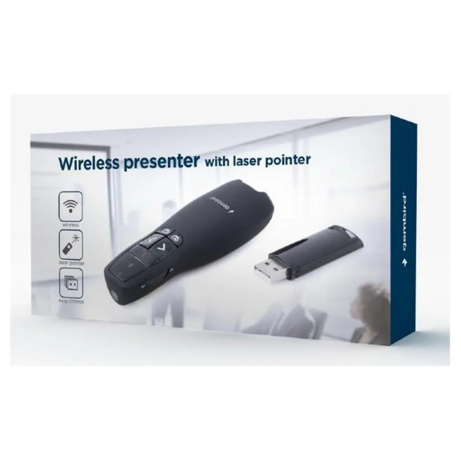 Gembird WP-L-12 IR juhtmevaba kaugjuhtimispult projektoriekraanile, USB-vastuvõtjaga, must, 105x38x25 mm – 5