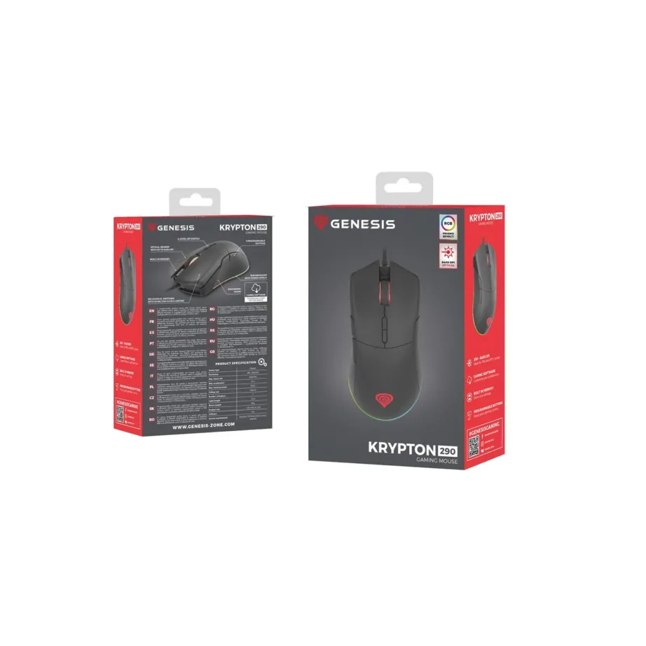 Genesis Krypton 290 NMG-1771 6400 DPI must RGB valgustusega paremakäeline optiline mängurihiir USB-ga – 11