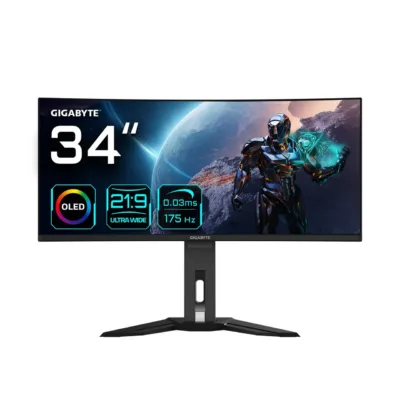 Gigabyte MO34WQC 34" kumer OLED mängurimonitor, WQHD 3440x1440, 175 Hz, 0,03 ms, FreeSync Premium Pro, DisplayHDR True Black 400, KVM, must