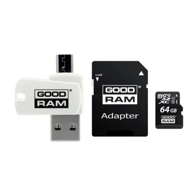 Goodram M1A4-0640R12 64 GB MicroSDXC Class 10 UHS-I mälukaart must/valge USB ja microSD adapteriga