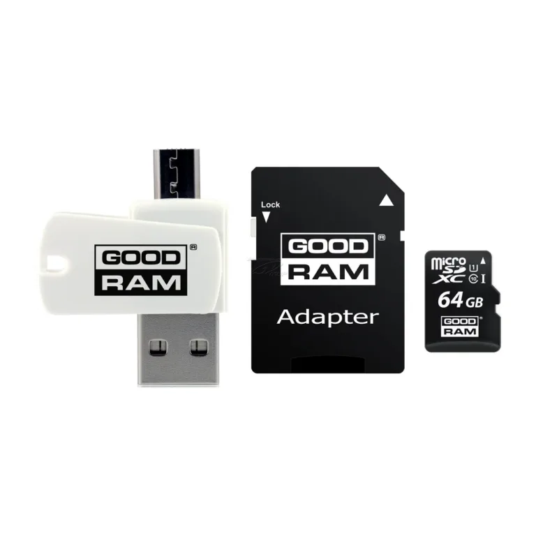 Goodram M1A4-0640R12 64 GB MicroSDXC Class 10 UHS-I mälukaart must/valge USB ja microSD adapteriga