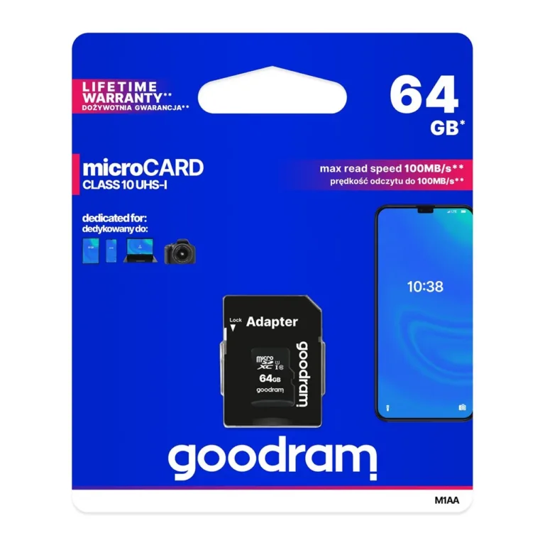Goodram M1AA-0640R12 64 GB MicroSDXC Class 10 UHS-I must mälukaart SD-adapteriga