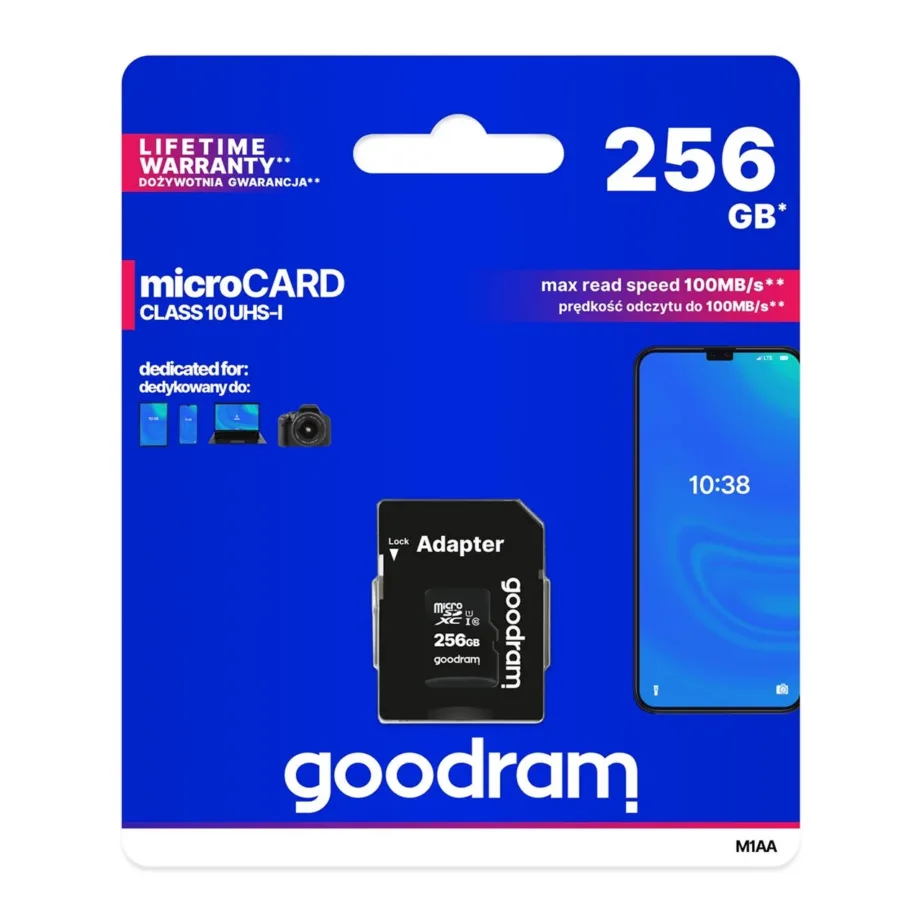 Goodram M1AA-2560R12 256GB MicroSDXC UHS-I Class 10 must mälukaart adapteriga – 5
