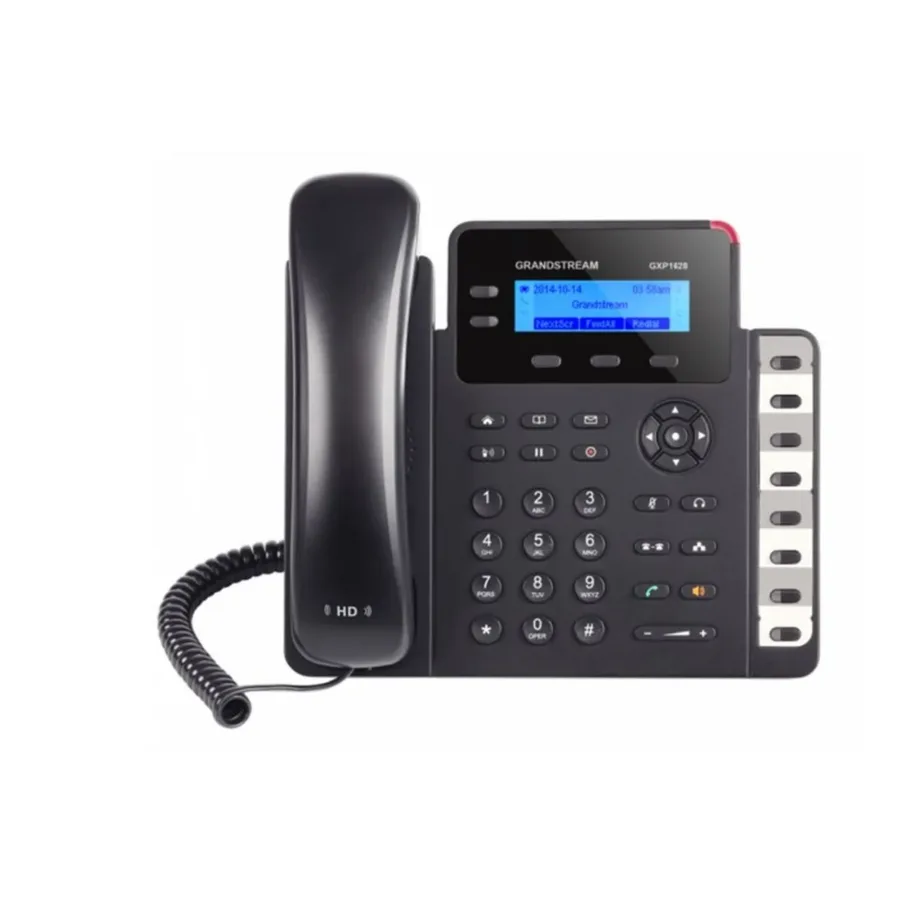 Grandstream GXP1628 must IP lauatelefon 2 liini, LCD-ekraan, Gigabit Ethernet, RJ-9 peakomplekti tugi, paigaldus lauale või seinale