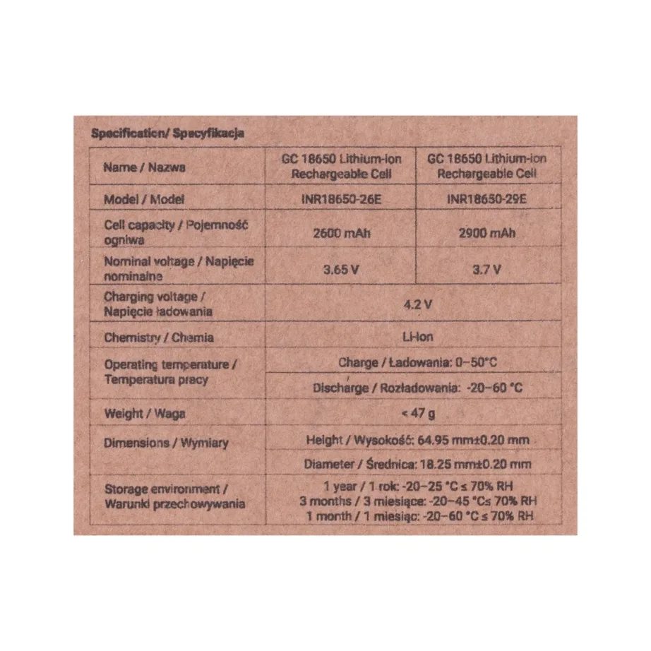 Green Cell 50GC18650NMC29 50x 18650 3,7V 2900mAh laetav liitiumioonaku, kuni 1000 laadimistsüklit, ülekuumenemis- ja ülelaadimiskaitse – 8