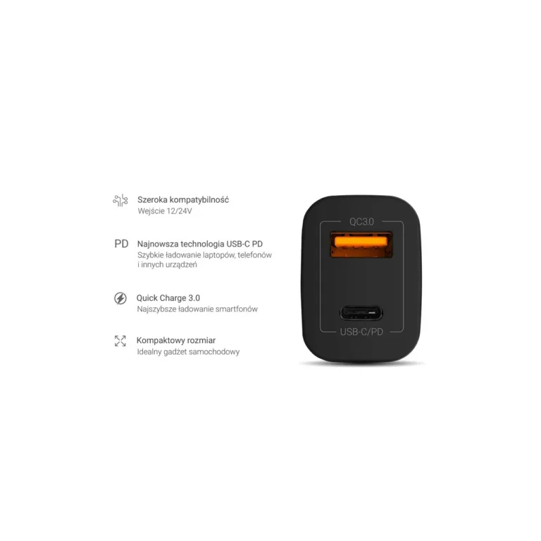 Green Cell CAD33 42W autolaadija USB-C PD ja USB-A QC3.0, must, 12/24V, kiirlaadimine