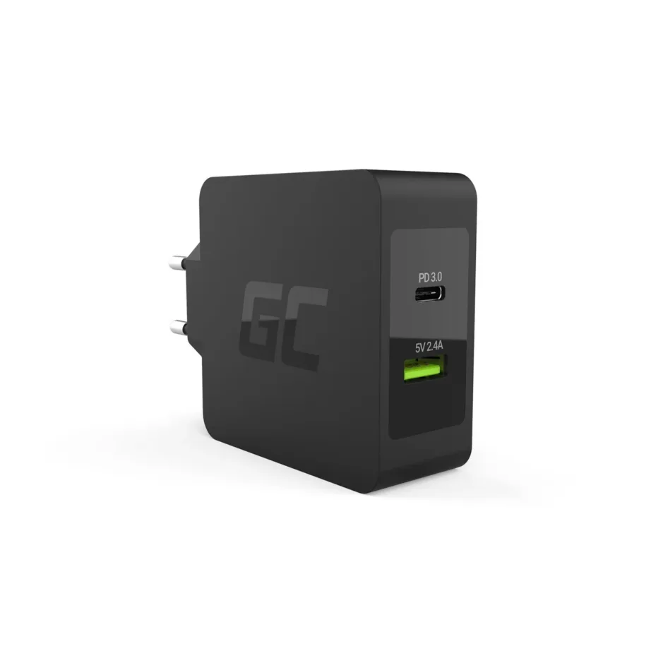 Green Cell CHAR10 must 45 W USB-C/USB-A siseruumide kiirlaadija, AC toide, PD 3.0, universaalne, Type-C kaabel kaasas