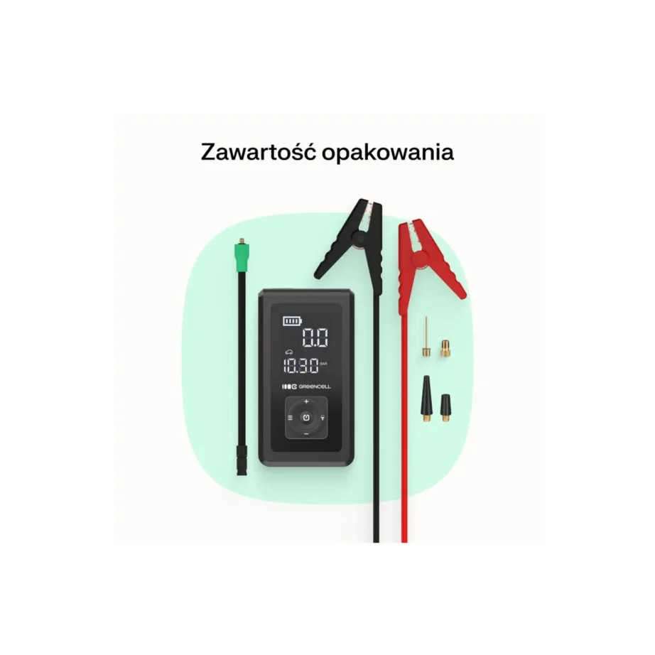 Green Cell CJSGC03 8000 mAh Li-Ion autokäivitaja ja akupank OLED-ekraani, taskulambi, USB-C/USB-A, 500 A, must/heleroheline – 2