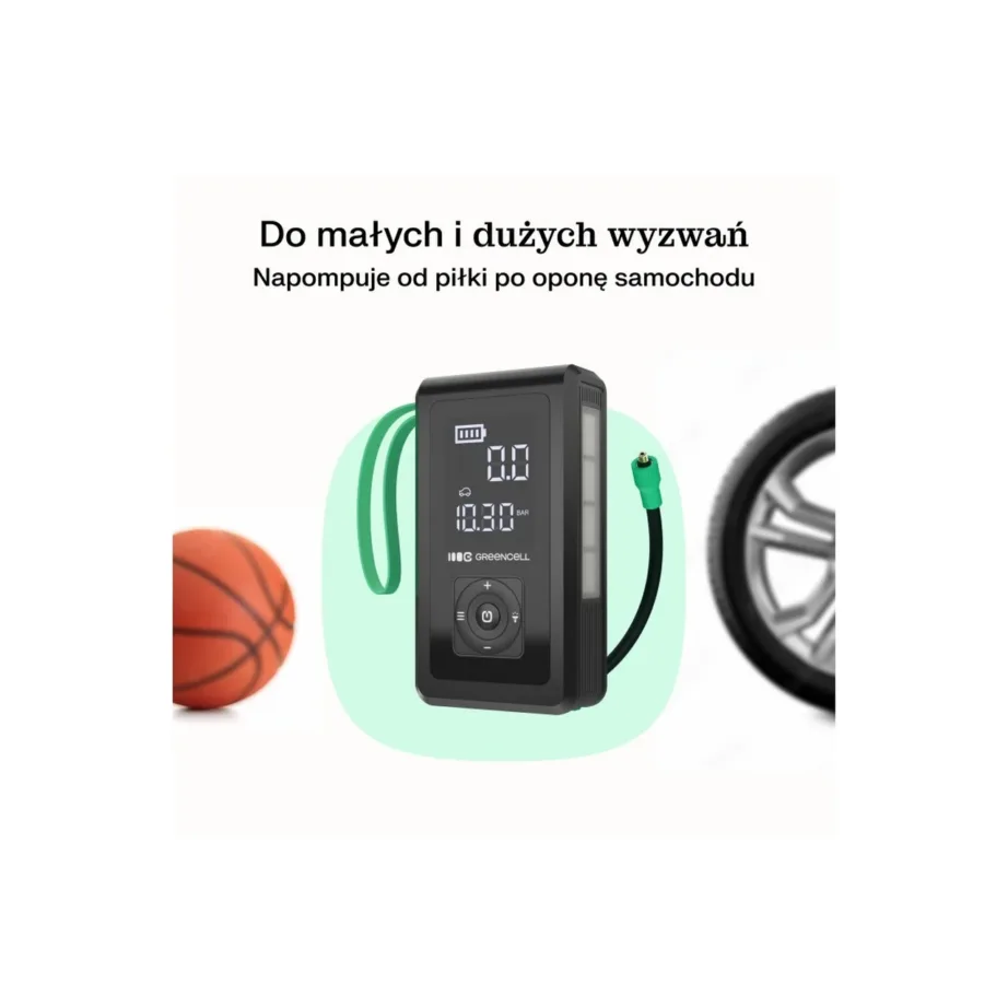 Green Cell CJSGC03 8000 mAh Li-Ion autokäivitaja ja akupank OLED-ekraani, taskulambi, USB-C/USB-A, 500 A, must/heleroheline – 7