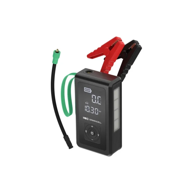 Green Cell CJSGC03 8000 mAh Li-Ion autokäivitaja ja akupank OLED-ekraani, taskulambi, USB-C/USB-A, 500 A, must/heleroheline