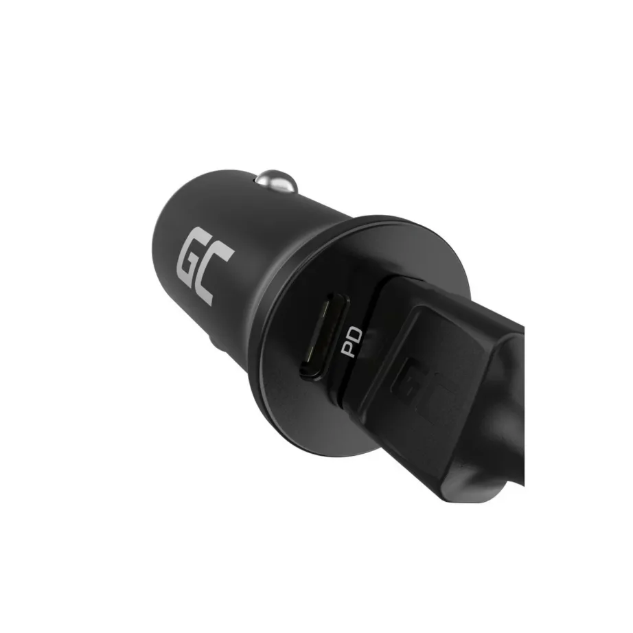 Green Cell PowerRide Nano38 CADM-GC-38AC 38W must alumiiniumist auto USB-C + USB-A laadija, 2 väljundit, kiirlaadimisega – 6