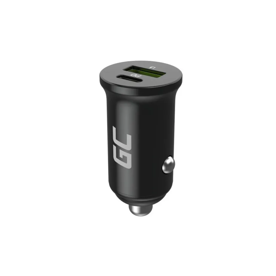 Green Cell PowerRide Nano38 CADM-GC-38AC 38W must alumiiniumist auto USB-C + USB-A laadija, 2 väljundit, kiirlaadimisega – 9