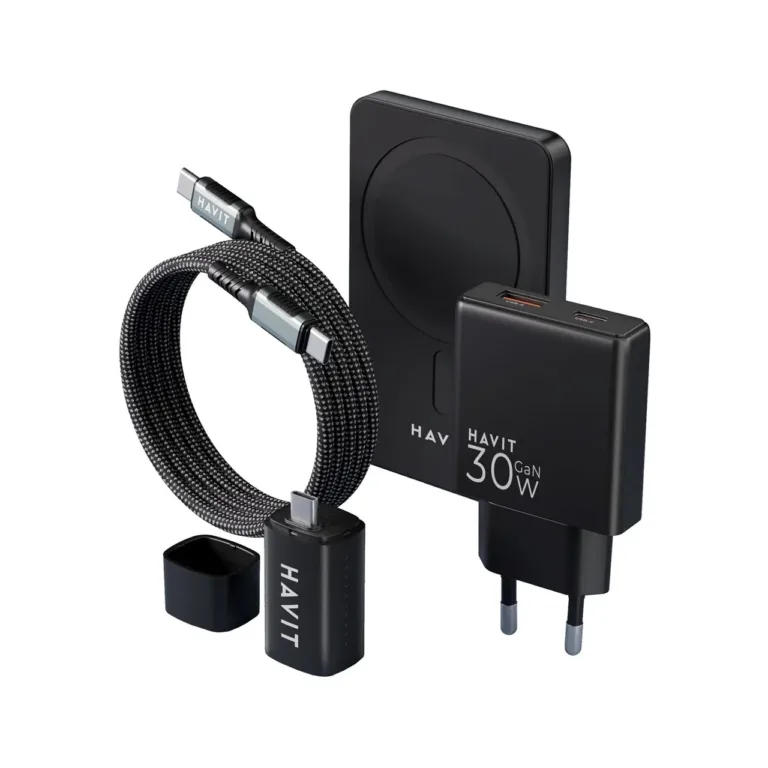Havit 2024 5000mAh LiPo must/hall universaalne laadimiskomplekt USB, USB-C ja Mini-USB portidega