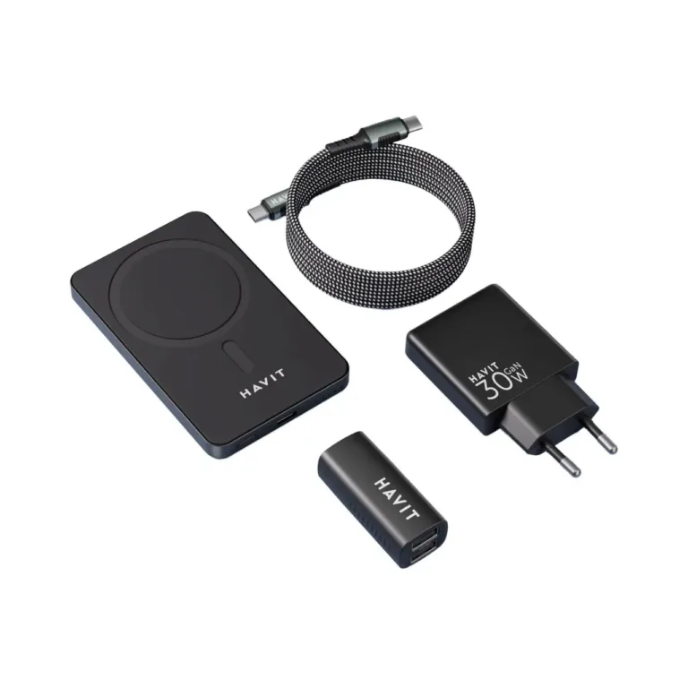 Havit 2024 5000mAh LiPo must/hall universaalne laadimiskomplekt USB, USB-C ja Mini-USB portidega
