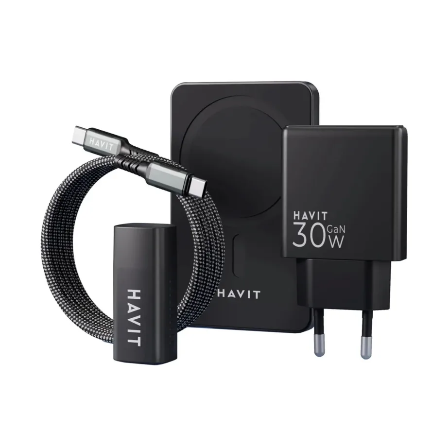 Havit 2024 5000mAh LiPo must/hall universaalne laadimiskomplekt USB, USB-C ja Mini-USB portidega