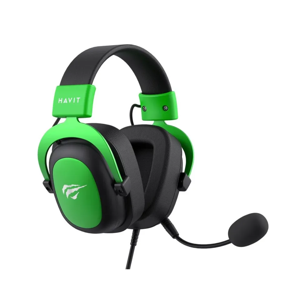 Havit H2002d 53 mm juhtmega binauraalne mänguripeakomplekt, eemaldatava mikrofoniga, must-roheline, 1 m kaabel – 5