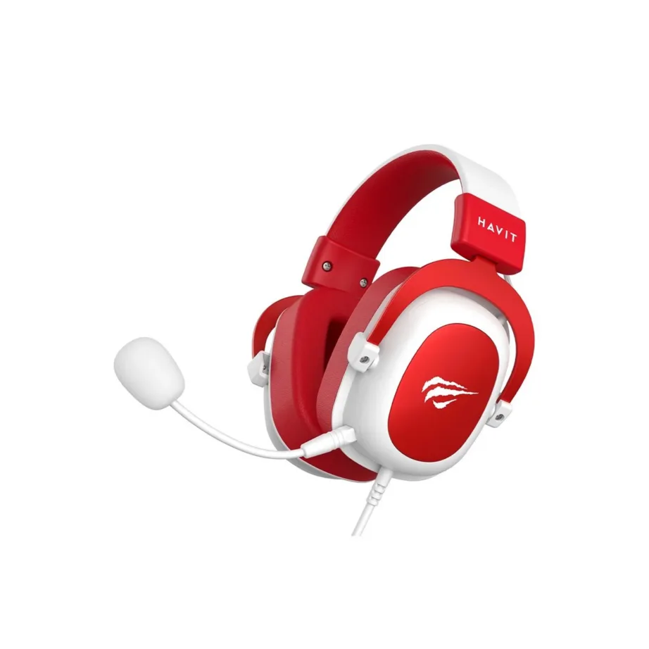 Havit H2002D 53 mm juhtmega mängurikõrvaklapid, punane/valge, eemaldatava mikrofoniga – 2