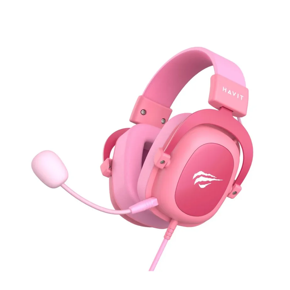 Havit H2002d 53 mm juhtmega roosa mänguripeakomplekt eemaldatava kaabli, peapaela ja boom-mikrofoniga, 1 m – 2