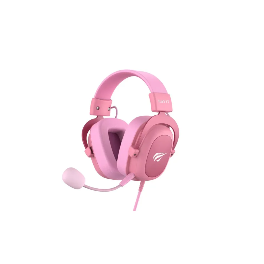 Havit H2002d 53 mm juhtmega roosa mänguripeakomplekt eemaldatava kaabli, peapaela ja boom-mikrofoniga, 1 m – 5