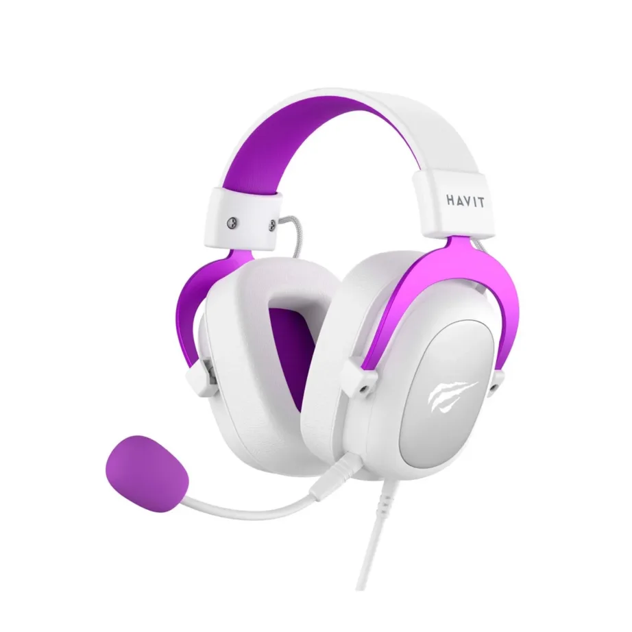 Havit H2002d valge/lilla 3,5 mm juhtmega mängurikomplekt 53 mm elementide ja eemaldatava mikrofoniga – 3