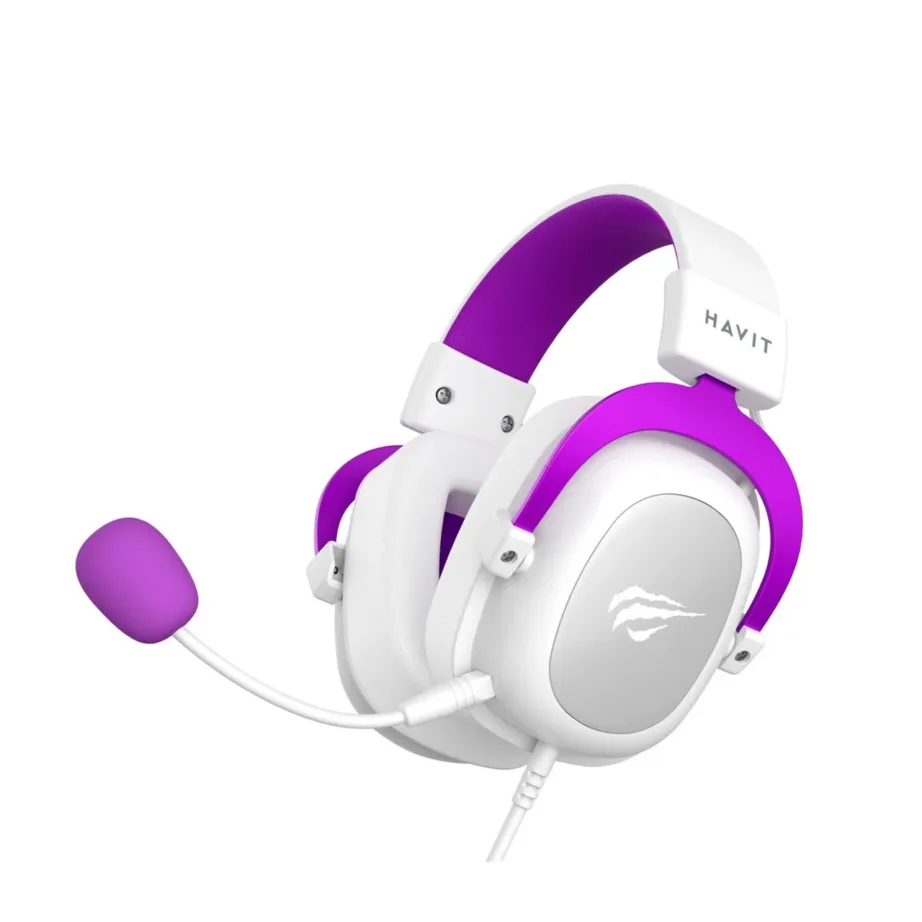 Havit H2002d valge/lilla 3,5 mm juhtmega mängurikomplekt 53 mm elementide ja eemaldatava mikrofoniga – 5