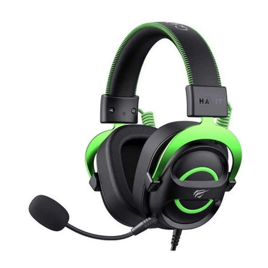 Havit H2002E must-roheline juhtmega mänguripeakomplekt eemaldatava mikrofoniga, 2 m kaabel, 298 g – 3